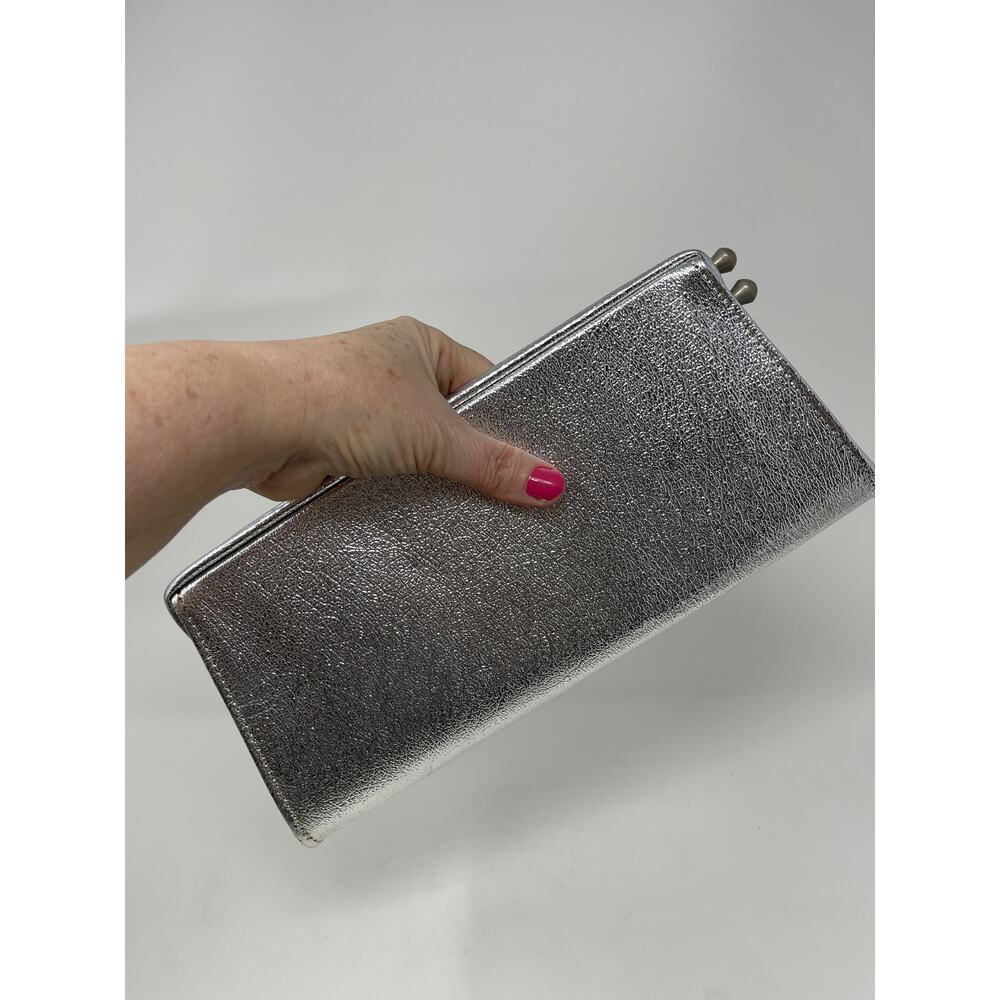Vintage 1950s Side Kiss Lock Silver Clutch Handbag